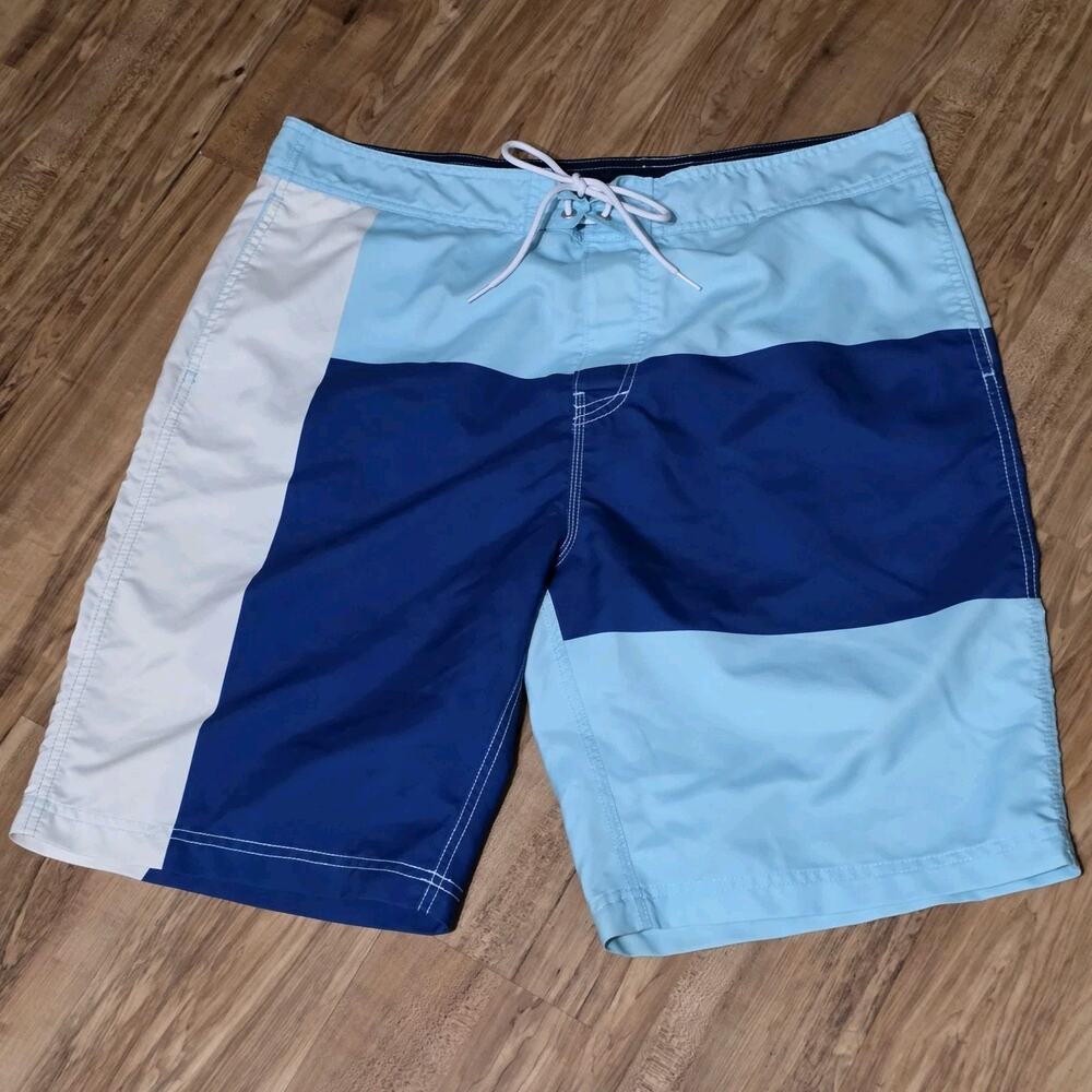 Nautica Men’s Board Shorts 38W Blue Colorblock Swim Trunks 100% Polyester
